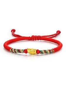 zhou liu fu 24k solid gold bracelets, real pure gold bracelet chinese zodiac jewelry adjustable braided bracelet rabbit dragon dog piggy for women men aebz175704