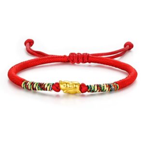 ZHOU LIU FU 24K Solid Gold Bracelets, Real Pure Gold Bracelet Chinese Zodiac Jewelry Adjustable Braided Bracelet Rabbit Dragon Dog Piggy for Women Men AEBZ175704