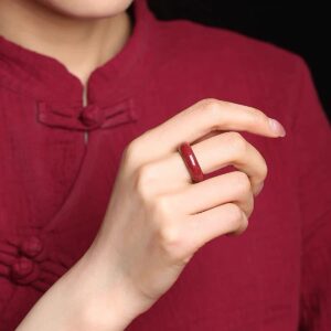 Uarein FengShui Cinnabar Rings for Women Men Feng Shui Lucky Rings Red Cinnabar Feng Shui Rings Attract Wealth Money Rings Protection Amulet Rings Good Luck Jewelry Gifts (16mm)