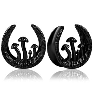 atomhole 2pcs mushroom saddle ear plugs tunnels 316 stainless steel ear gauges earrings hypoallergenic ear expander stretchers piercing body jewelry (19mm(3/4"), black)