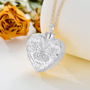 SOULMEET Personalized 10k 14k 18k Solid White Gold/Plated White Gold Butterfly Cremation Locket Necklace for Ashes, Engraving Butterfly Urn Necklace That Holds Human Dog Cat Ashes (Custom Text)