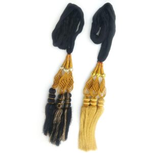 women punjabi combo| punjabi paranda parandi hair accessory braid tassels (black, golden) free size pack of 2 + women's heavy net embroidered fancy phulkari work dupatta border