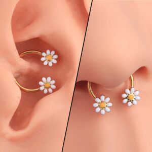 Melighting Septum Rings 16G Flower Septum Jewelry Surgical Steel 316L Daith Earrings Conch Piercing Jewelry Helix Earrings Tragus Jewelry for Women