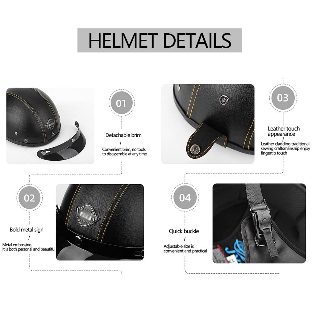 Motorcycle Half Helmet for Men Women, DOT Approved Retro Open Face Cruiser Ultralight Skull Cap Helmets, Chopper Scooter Cycling Street Bike City Riding Helmet with Visor Quick Release Buckle -C-L