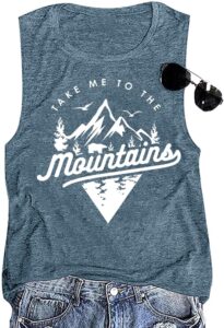 summer travel camping adventure tops for women casual girls trip mountain natural scenery bear graphic tank tops cotton sleeveless loose fit plus size top shirts blue,xl