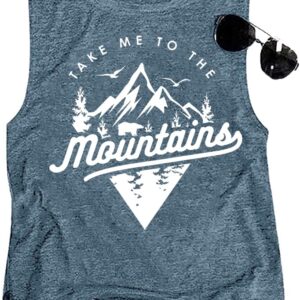 Summer Travel Camping Adventure Tops for Women Casual Girls Trip Mountain Natural Scenery Bear Graphic Tank Tops Cotton Sleeveless Loose Fit Plus Size Top Shirts Blue,XL