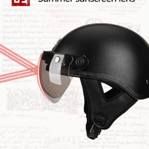 Motorcycle Half Helmet for Men Women, DOT Approved Retro Open Face Cruiser Ultralight Skull Cap Helmets, Chopper Scooter Cycling Street Bike City Riding Helmet with Visor Quick Release Buckle -C-L