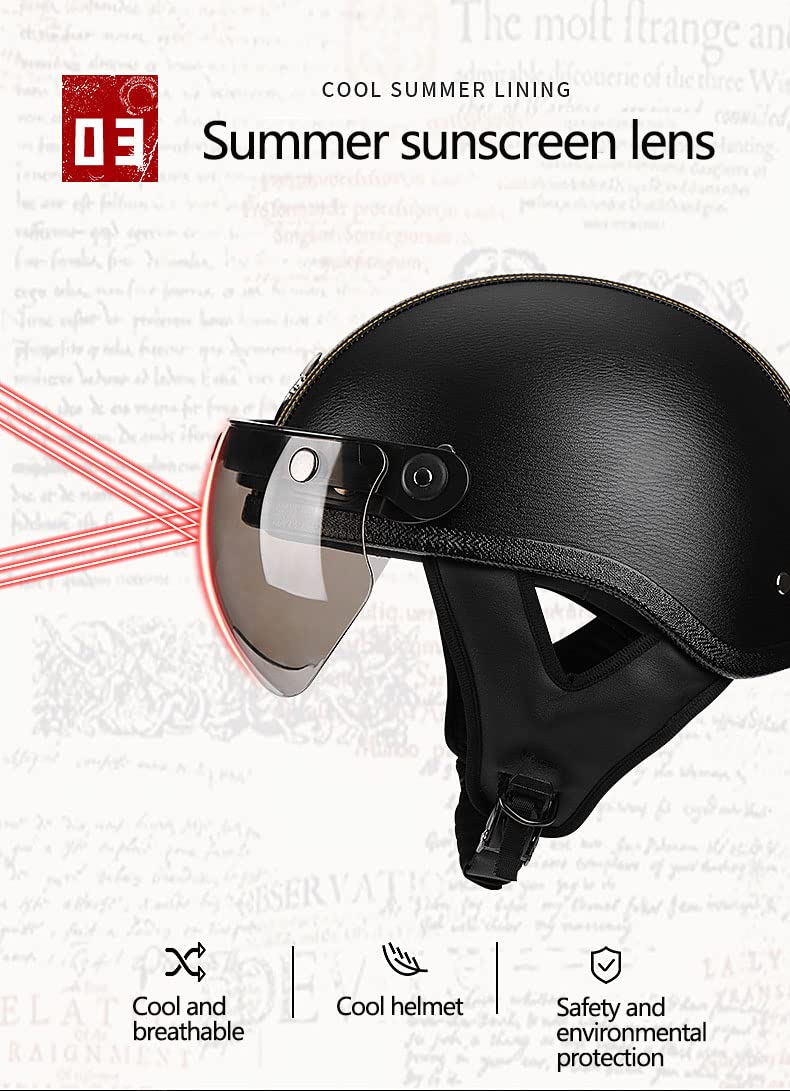 Motorcycle Half Helmet for Men Women, DOT Approved Retro Open Face Cruiser Ultralight Skull Cap Helmets, Chopper Scooter Cycling Street Bike City Riding Helmet with Visor Quick Release Buckle -C-L