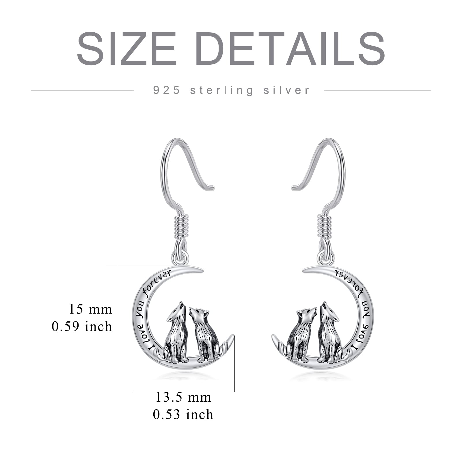 Wolf Earrings 925 Sterling Silver Wolves Dangle Earrings Hypoallergenic Wolf Jewelry Gifts for Women