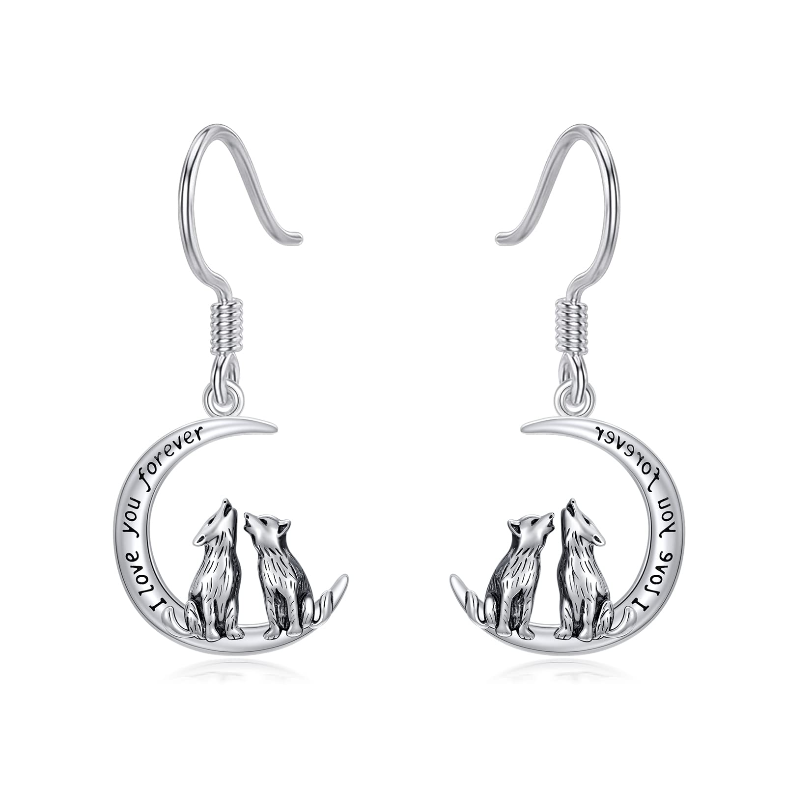 Wolf Earrings 925 Sterling Silver Wolves Dangle Earrings Hypoallergenic Wolf Jewelry Gifts for Women