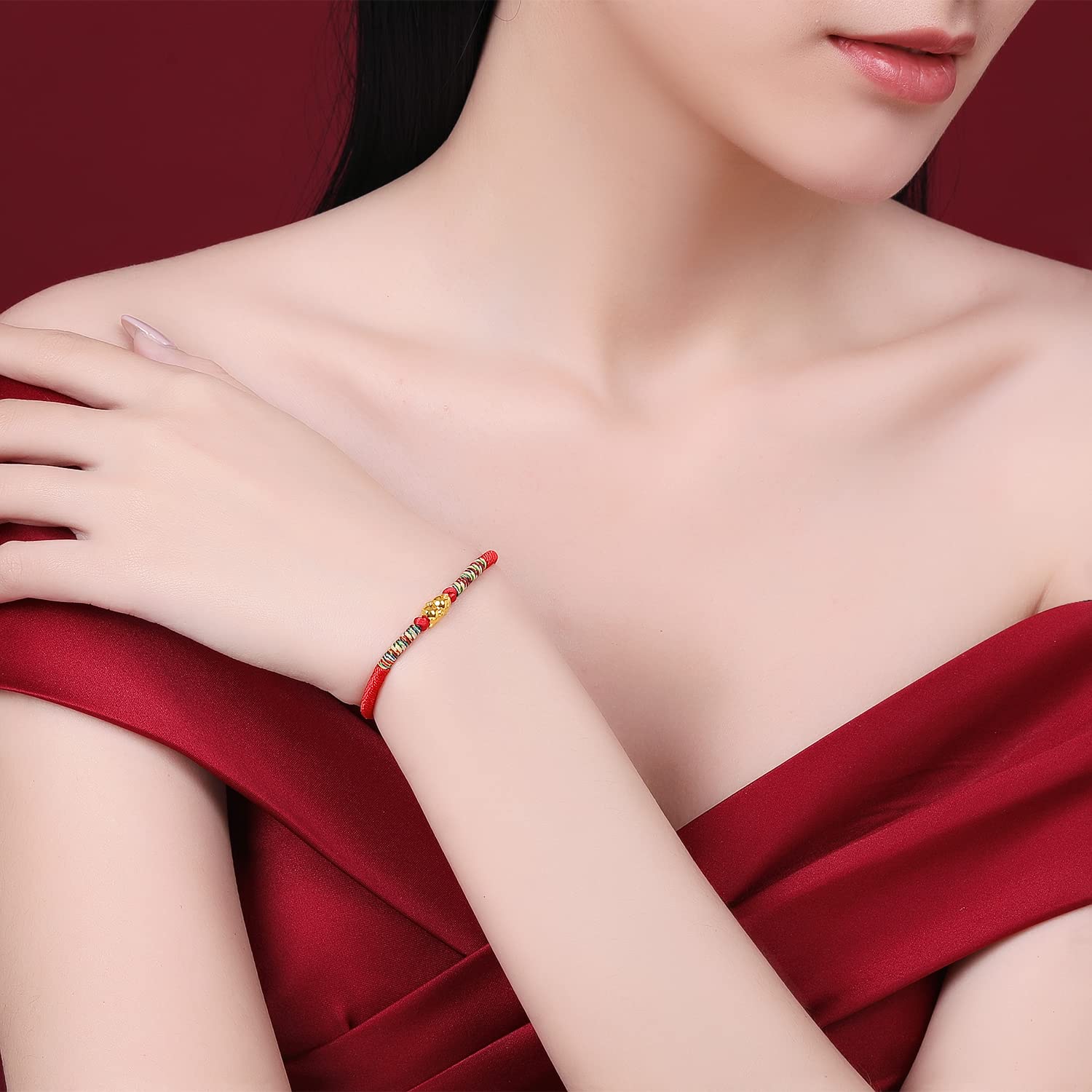 ZHOU LIU FU 24K Solid Gold Bracelets, Real Pure Gold Bracelet Chinese Zodiac Jewelry Adjustable Braided Bracelet Rabbit Dragon Dog Piggy for Women Men AEBZ175704