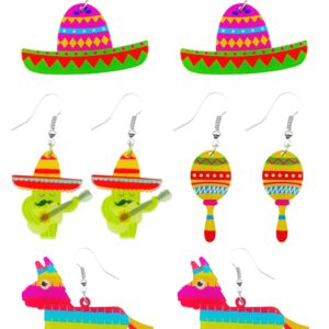 Ymimanchil Fiesta Earrings for Women Cinco De Mayo Earrings Acrylic Cinco De Mayo Party Earrings Fiesta Party Sombrero Dangle Earrings Mexican Holiday Gift