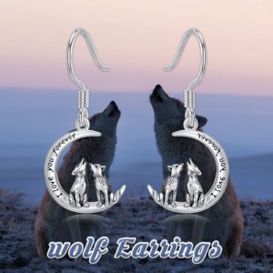 Wolf Earrings 925 Sterling Silver Wolves Dangle Earrings Hypoallergenic Wolf Jewelry Gifts for Women