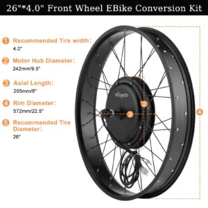 PEXMOR Electric Bike Conversion Kit, 48V 1000W 26" Fat Front Wheel E-Bike Conversion Kit, Ebike Hub Motor Kit Upgrade 3 Mode Controller w/PAS/LCD Display/Twist Throttle Bicycle Ebike Wheel Kit