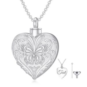 soulmeet personalized 10k 14k 18k solid white gold/plated white gold butterfly cremation locket necklace for ashes, engraving butterfly urn necklace that holds human dog cat ashes (custom text)