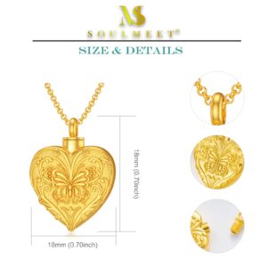 SOULMEET Gold Plated Dream Butterfly Cremation Jewelry for Ashes, Heart Butterfly Urn Necklace That Holds Human Dog Cat Ashes, Carry Memorial Jewelry to Keep Someone Always with You