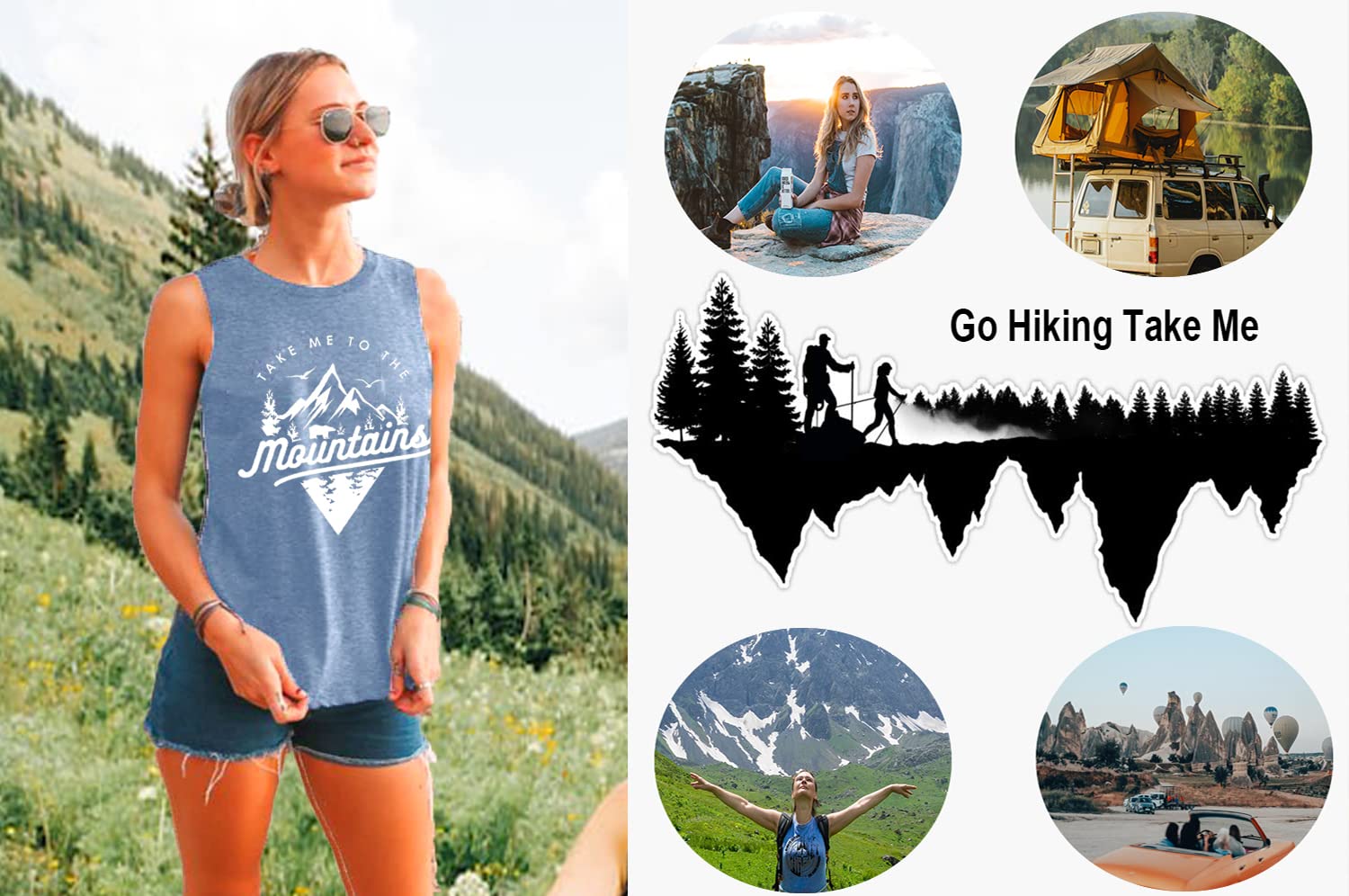 Summer Travel Camping Adventure Tops for Women Casual Girls Trip Mountain Natural Scenery Bear Graphic Tank Tops Cotton Sleeveless Loose Fit Plus Size Top Shirts Blue,XL