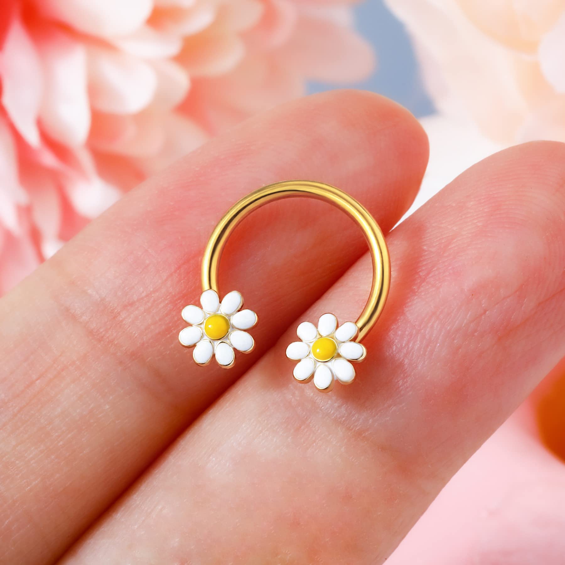 Melighting Septum Rings 16G Flower Septum Jewelry Surgical Steel 316L Daith Earrings Conch Piercing Jewelry Helix Earrings Tragus Jewelry for Women