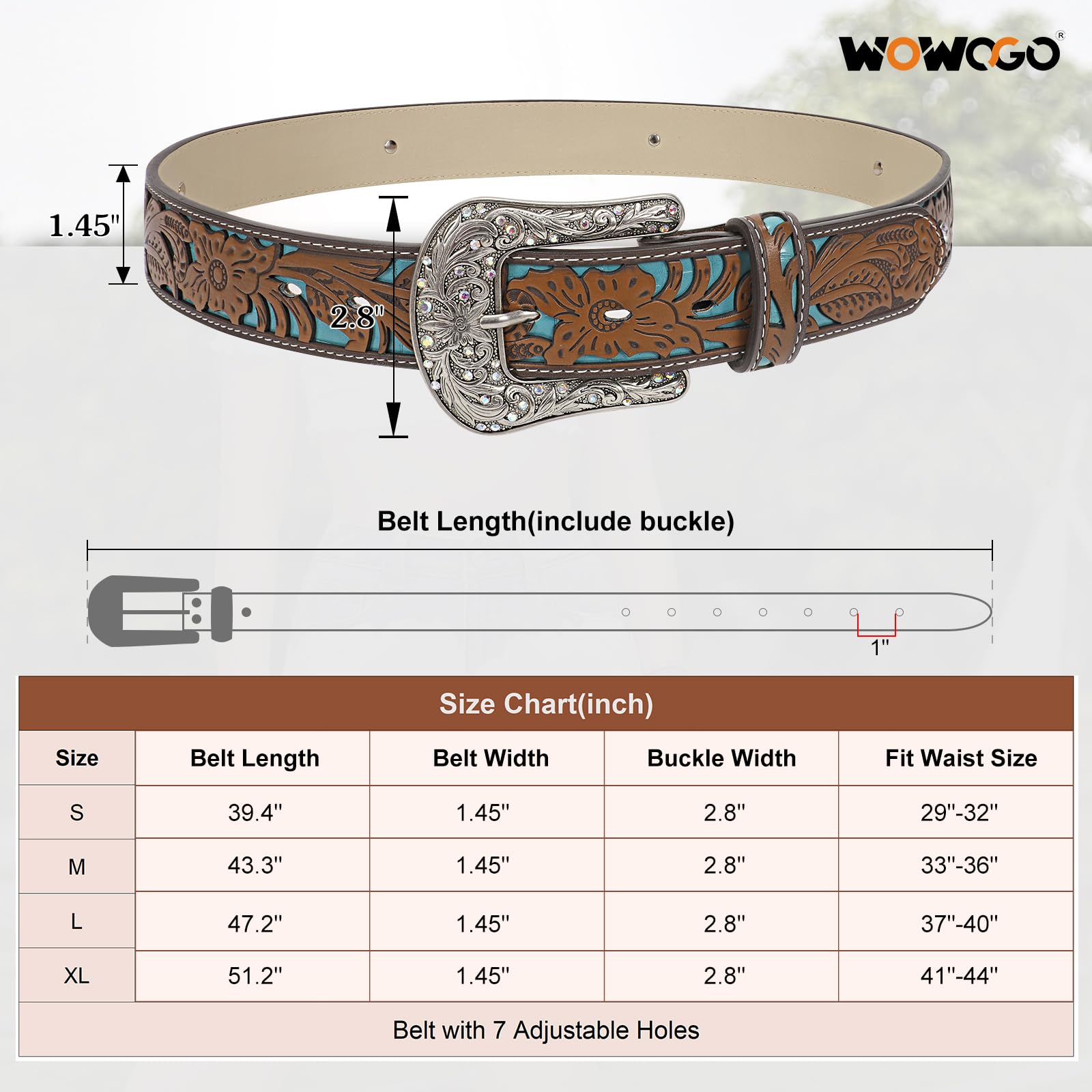 WOWOGO Western Belts for Women Cowgirl Cowboy Country Belt Turquoise Rhinestone Leather Belt Brown Plus Size Belt