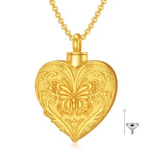 soulmeet gold plated dream butterfly cremation jewelry for ashes, heart butterfly urn necklace that holds human dog cat ashes, carry memorial jewelry to keep someone always with you