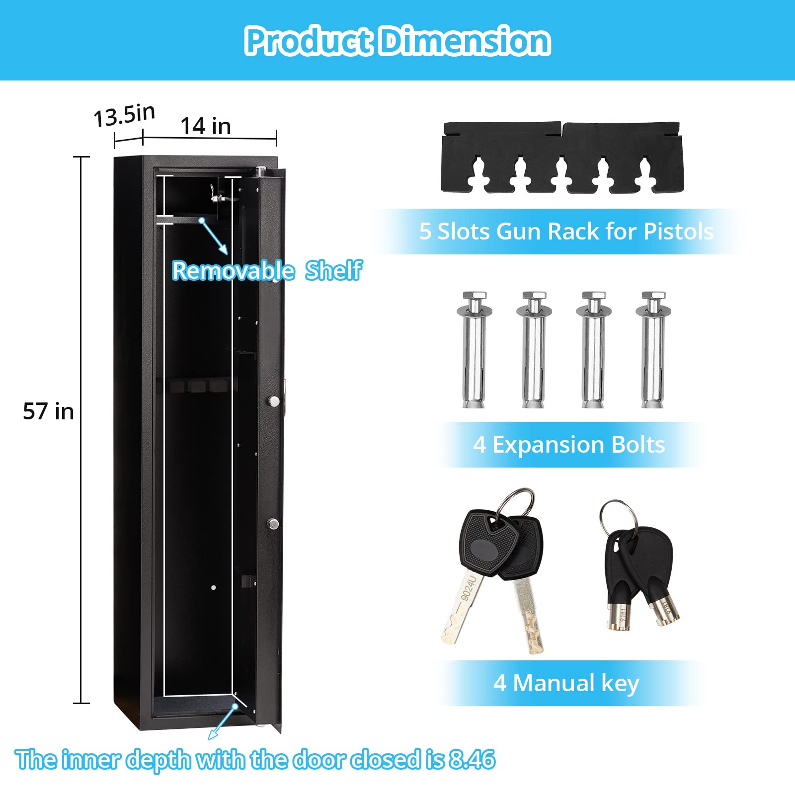 Towallmark Gun Safe for Rifle, Upgraded Quick Access 5-6 Gun Large Rifle Gun Security Cabinet for Rifle Shotgun Firearms with/without Optics with Pistol Lock Box, Removable Storage Shelf