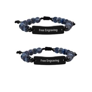 2 pieces handmade custom name id bracelet for men women, weathered agate stone bracelet personalized black stainless steel identity bracelet y1435