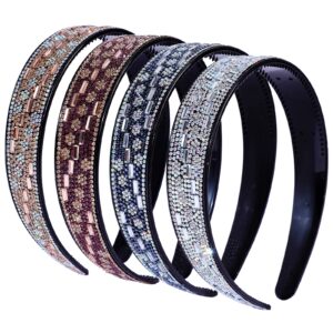 cutewing 4pcs fashion rhinestone headbands for women crystal bling headband teeth comb hairbands non slip hair hoop hair accessories for girls ladies