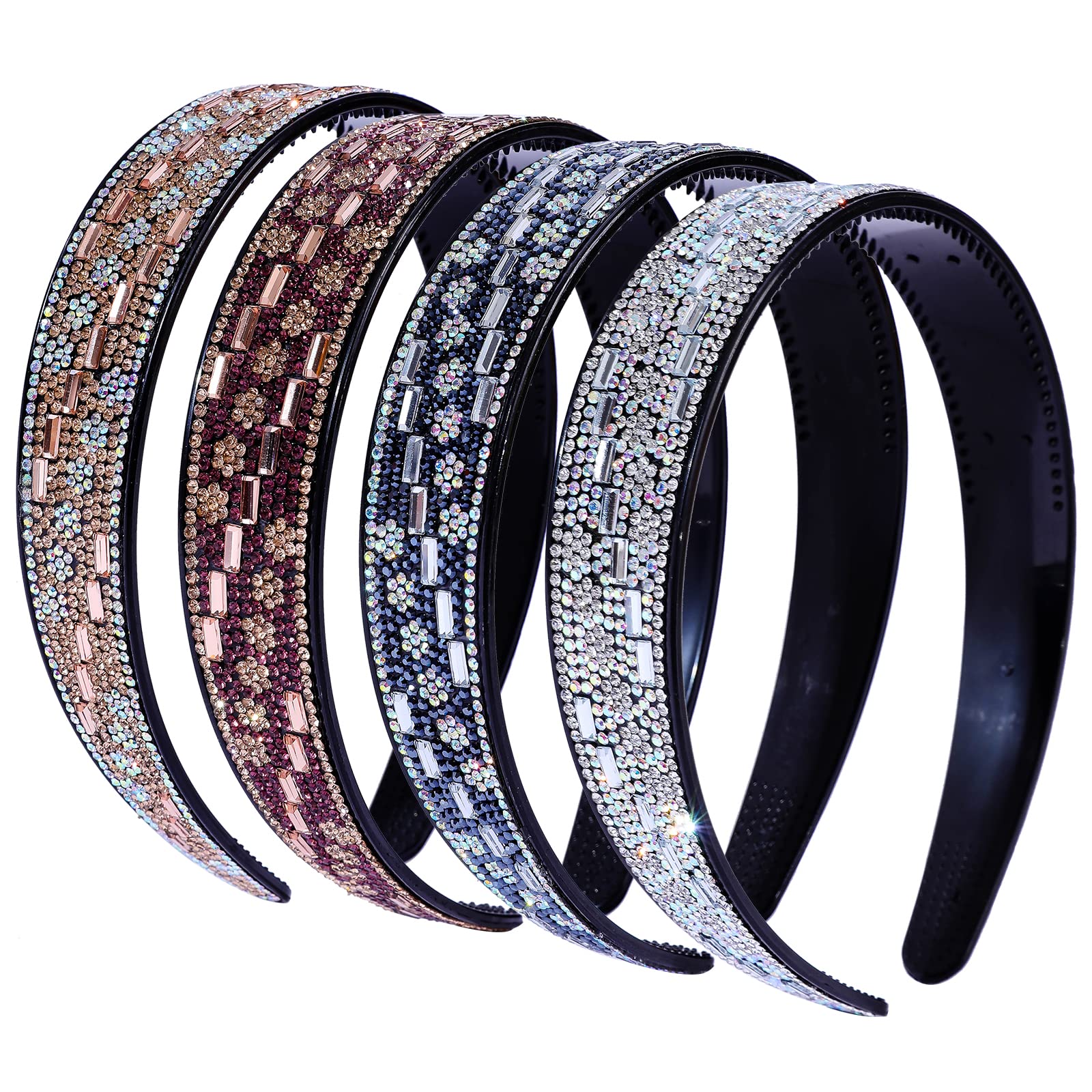 Cutewing 4PCS Fashion Rhinestone Headbands for Women Crystal Bling Headband Teeth Comb Hairbands Non Slip Hair Hoop Hair Accessories for Girls Ladies