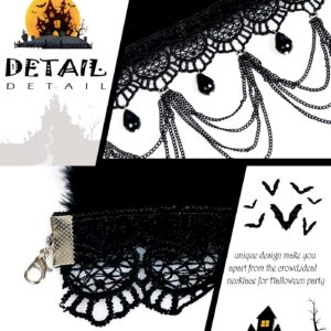 L'VOW Black Feather Choker Necklace Gothic Jewelry Vampire Neck Chain Steampunk Tattoo Lace Accessories Halloween Costume(Black-1)