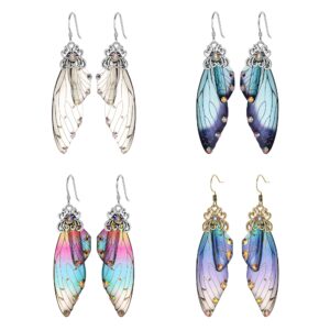 brilove 4 pairs butterfly wing hook earrings elegant crystal insect dragonfly drop dangle earrings set for women jewelry