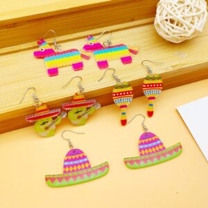 Ymimanchil Fiesta Earrings for Women Cinco De Mayo Earrings Acrylic Cinco De Mayo Party Earrings Fiesta Party Sombrero Dangle Earrings Mexican Holiday Gift