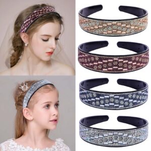 Cutewing 4PCS Fashion Rhinestone Headbands for Women Crystal Bling Headband Teeth Comb Hairbands Non Slip Hair Hoop Hair Accessories for Girls Ladies