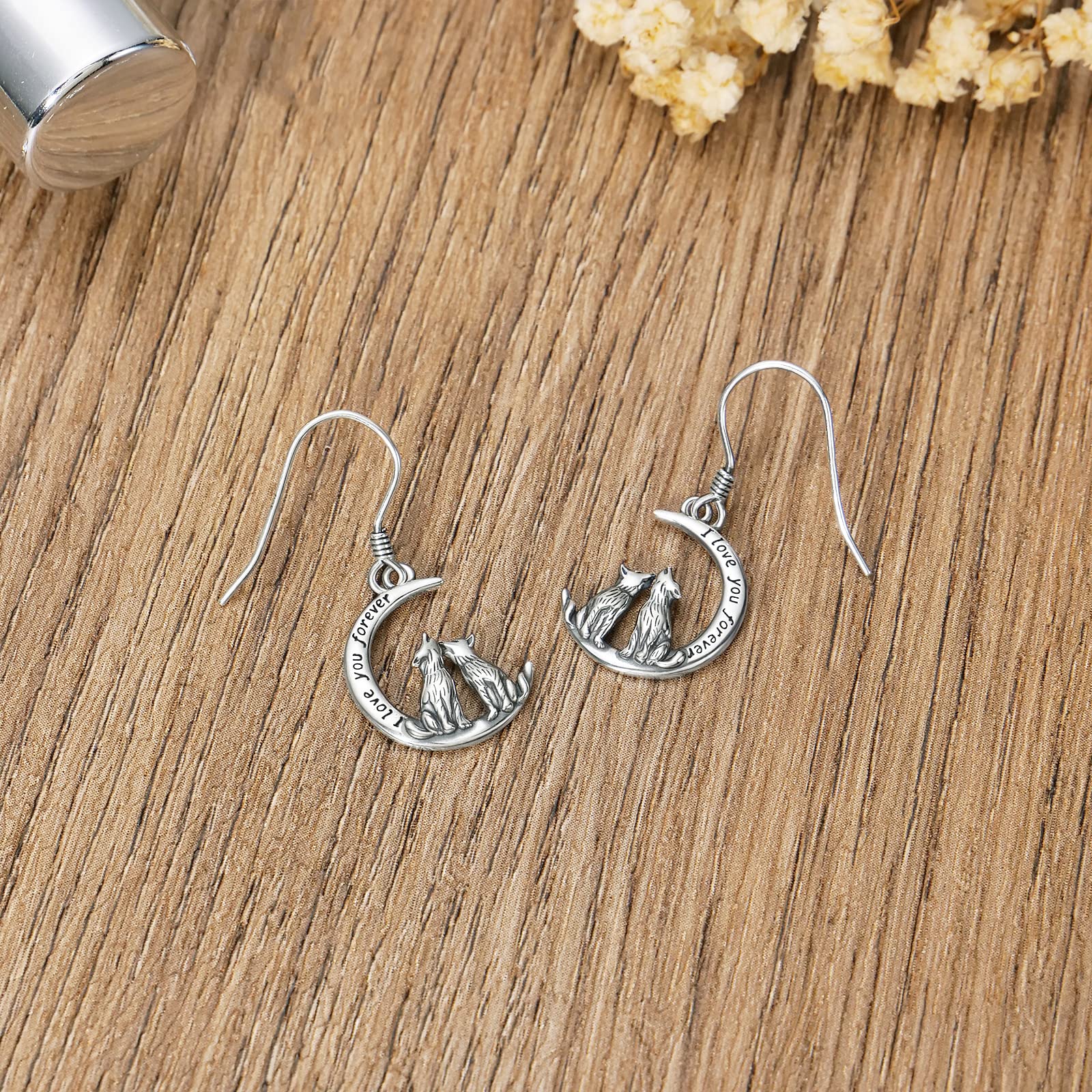 Wolf Earrings 925 Sterling Silver Wolves Dangle Earrings Hypoallergenic Wolf Jewelry Gifts for Women