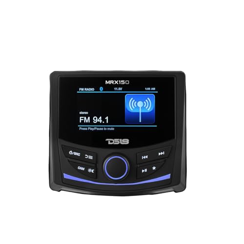 DS18 MRX150 Marine and Powersports Head Unit 3” Color Display, AM/FM/WB RDS Radio Receiver, Gorilla Glass, Waterproof IPx6 Rated, BT, USB, AUX - Great for Boats Audio, ATV, UTV, SXS & Golf Cart