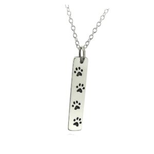 paw prints vertical bar charm necklace 925 sterling silver dog lover pet charm pendant necklace for women