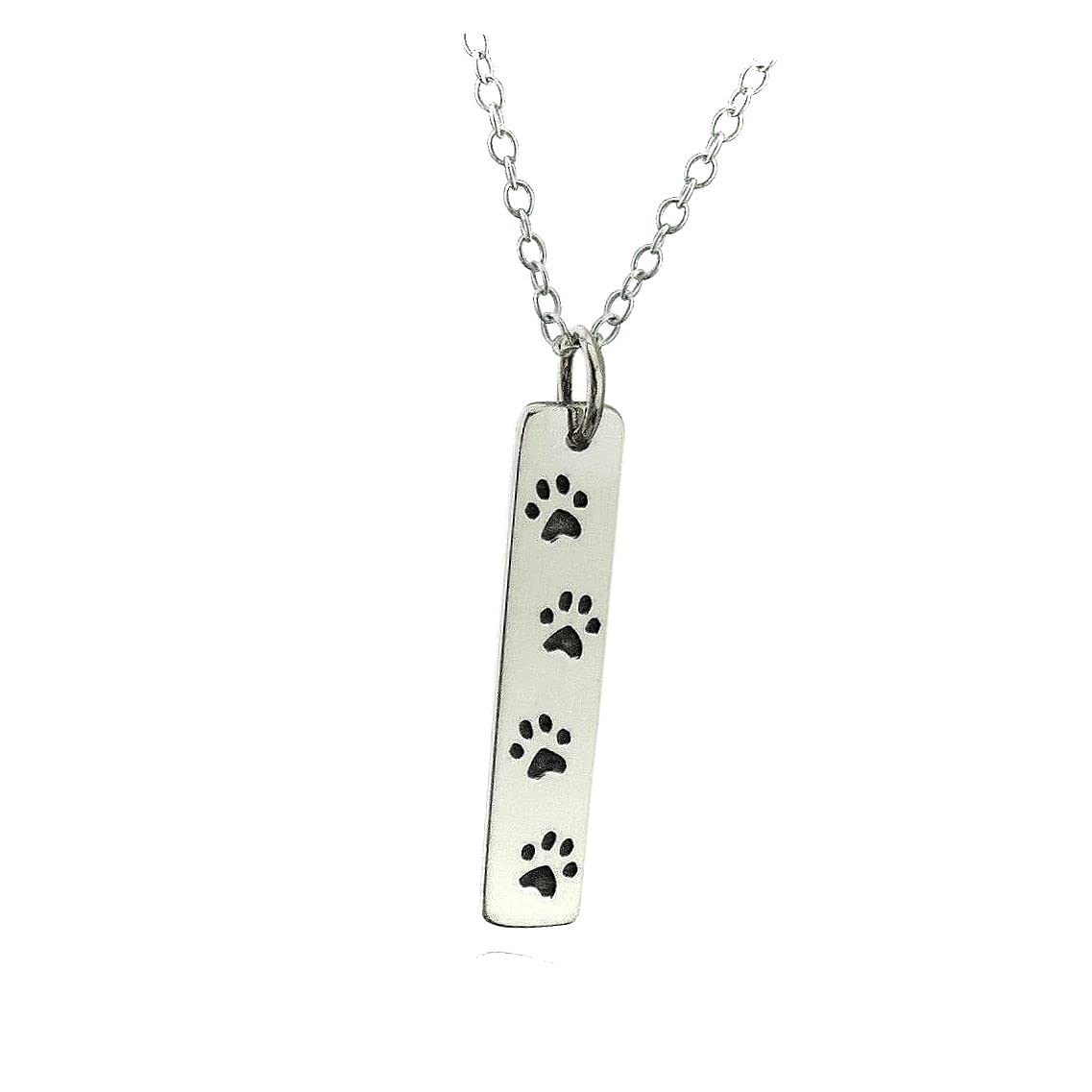 Paw Prints Vertical Bar Charm Necklace 925 Sterling Silver Dog Lover Pet Charm Pendant Necklace for Women