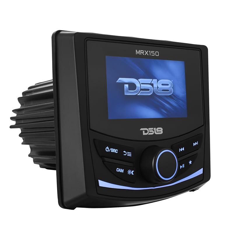 DS18 MRX150 Marine and Powersports Head Unit 3” Color Display, AM/FM/WB RDS Radio Receiver, Gorilla Glass, Waterproof IPx6 Rated, BT, USB, AUX - Great for Boats Audio, ATV, UTV, SXS & Golf Cart