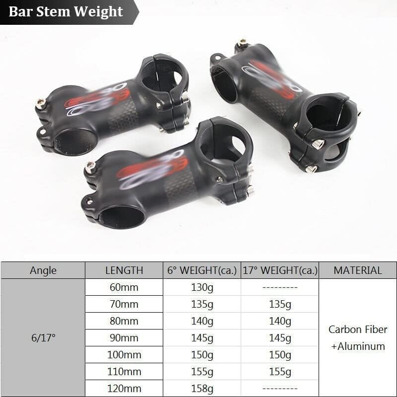 ZECHAO Carbon Fiber Riser,Mountain Stem Road Stem 31.8mm Bike Handlebar Stem 6/17 Degree Bike Accessories 60-120mm Bike Stem (Color : Black, Size : 6 Degree 90mm)