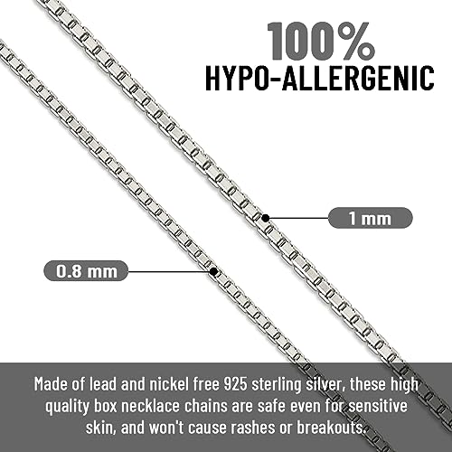 TRUFINE Sterling Silver Box Chain Necklace Thin, Dainty, 925 Sterling Silver Durable Sturdy gift 0.8mm &1mm Jewelry for Women Men Made in Italy (Length 24 Inch, 1mm)