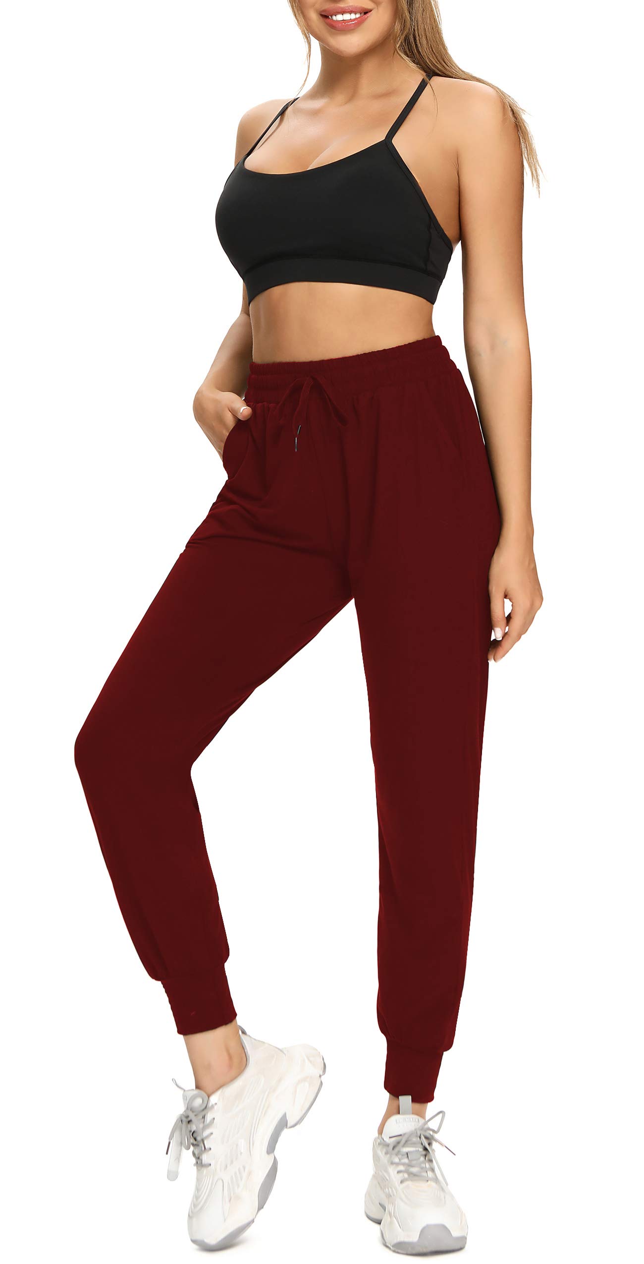 FULLSOFT Sweatpants for Women-Womens Joggers with Pockets Lounge Pants for Yoga Workout Running (Wine-2,Medium)