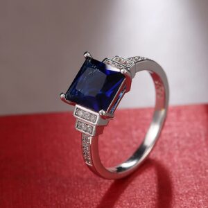 Elegant Women Squar Saphire Engagement Ring CZ Simulated Diamond Bridal Wedding Band Anniversary Rings Jewelry (Dark Blue, 10)