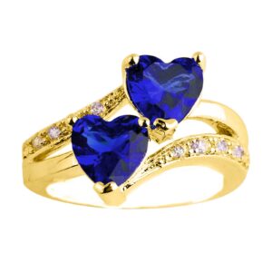 Women's Double Heart Ring Cubic Zirconia Engagement Ring Simulated Diamond Hollow Anniversary Bridal Wedding Band (Royal Blue, 12)