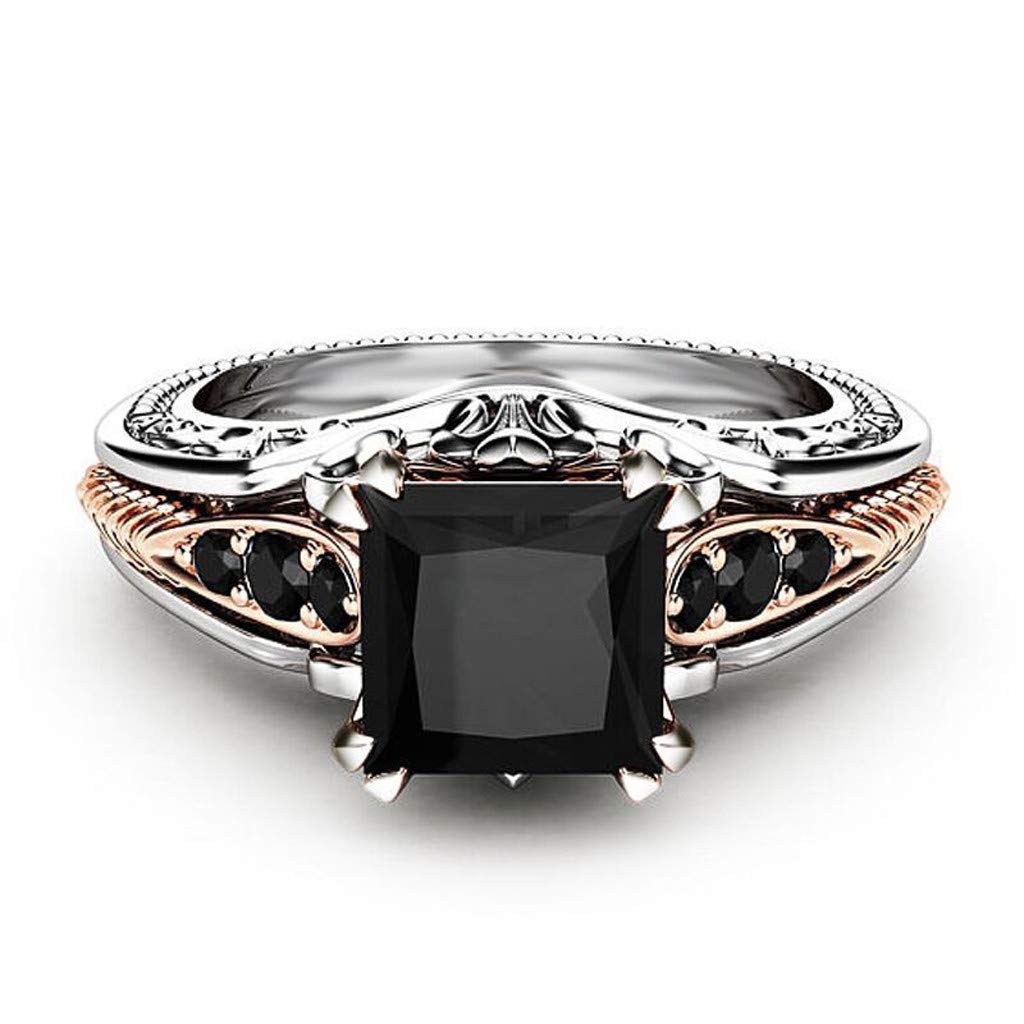 Women Simulated Diamond Rings Bridal Wedding Band Engagement Ring Anniversary Jewelry (Black, 9)