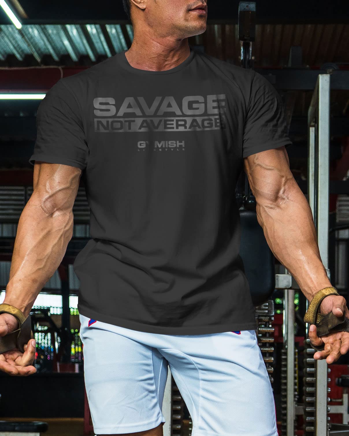 Savage Not Average Gym Workout Motivational Weightlifting Mens T-Shirt (Savage Not Average Black, LG)