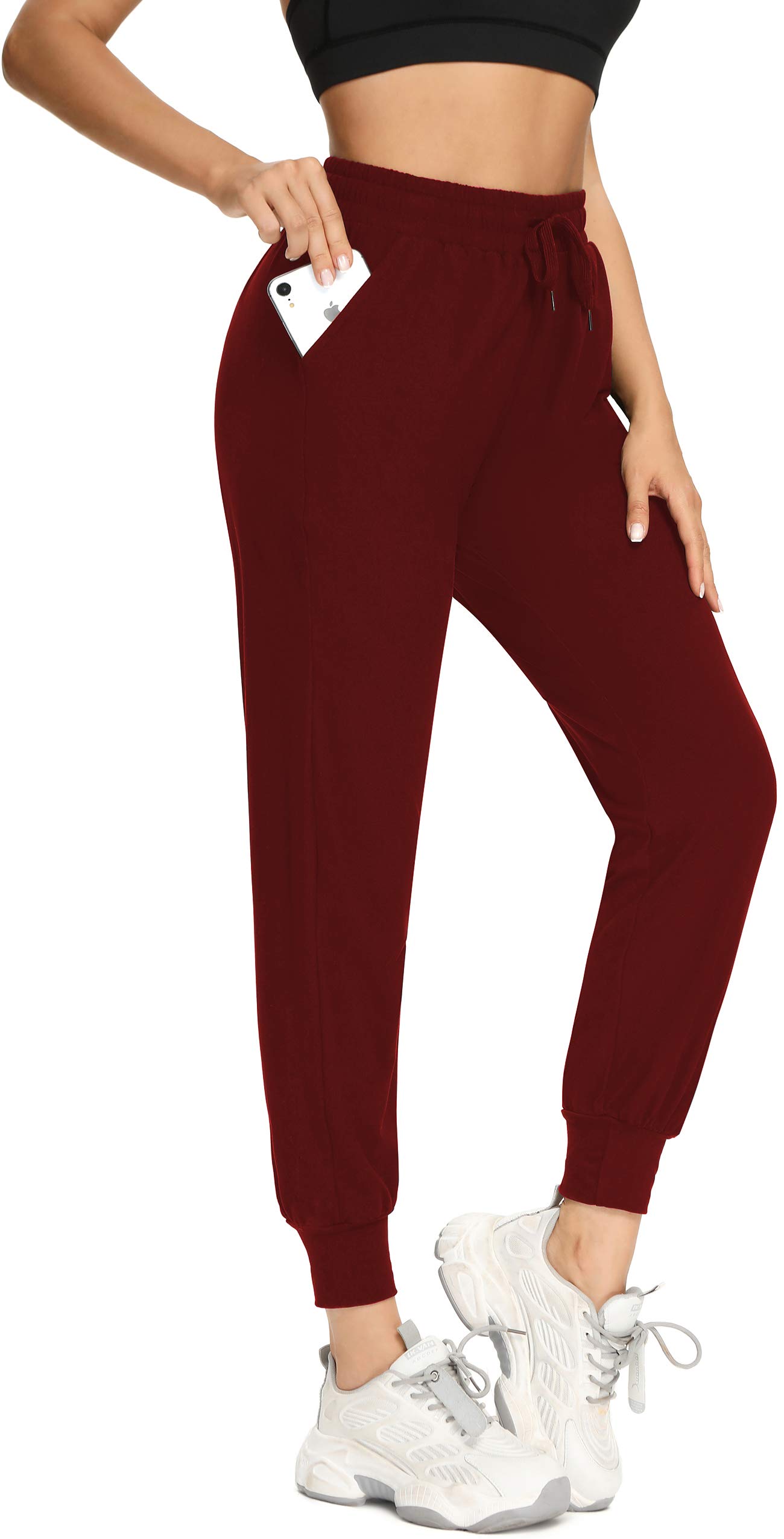 FULLSOFT Sweatpants for Women-Womens Joggers with Pockets Lounge Pants for Yoga Workout Running (Wine-2,Medium)