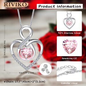 RIVIKO Infinity Heart Symbol Necklace for Women 925 Sterling Silver Dainty Forever Love Heart Pendant Valentine’s Day Mother’s Day Anniversary Birthday Jewelry Gifts for Women Mom Wife Sister Her Friends