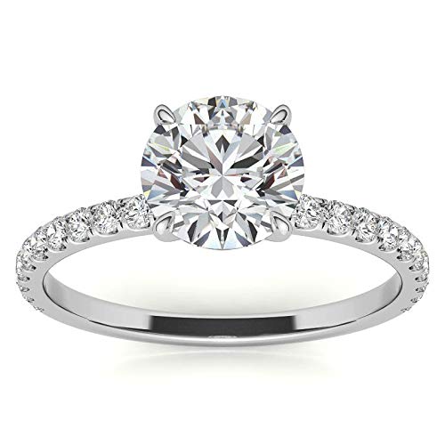 10K Solid White Gold Handmade Engagement Ring 2.00 CT Round Cut Moissanite Diamond Solitaire Wedding/Bridal Rings Set for Women/Her, Amazing Ring Gift for Her