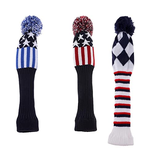 BESSTUUP Knitted Pom Pon Golf Headcover for Fairway and Driver Wood Golf Clubs 3-Pack