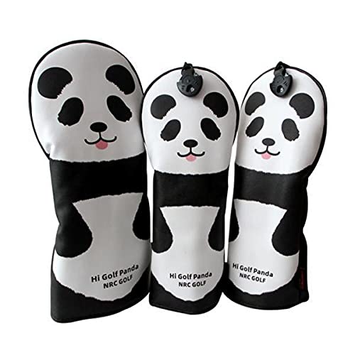 BESSTUUP 3X 3X Golf PU Leather Headcover Panda Pattern Wood Cover Equipment for