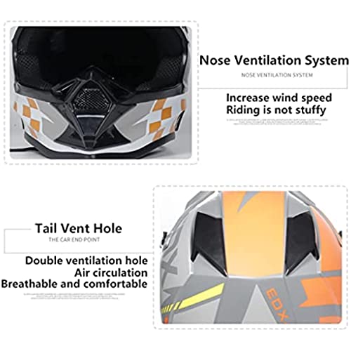 YMKJGZS Dirt Bike Motorcycle Full Face Riding Helmet, Racing Crash Motocross Helmet Sport Off-Road Mountain Helmet Adults ATV Helmet DOT Approved Unisex Helmet with Gloves Goggles Mask (14,M)